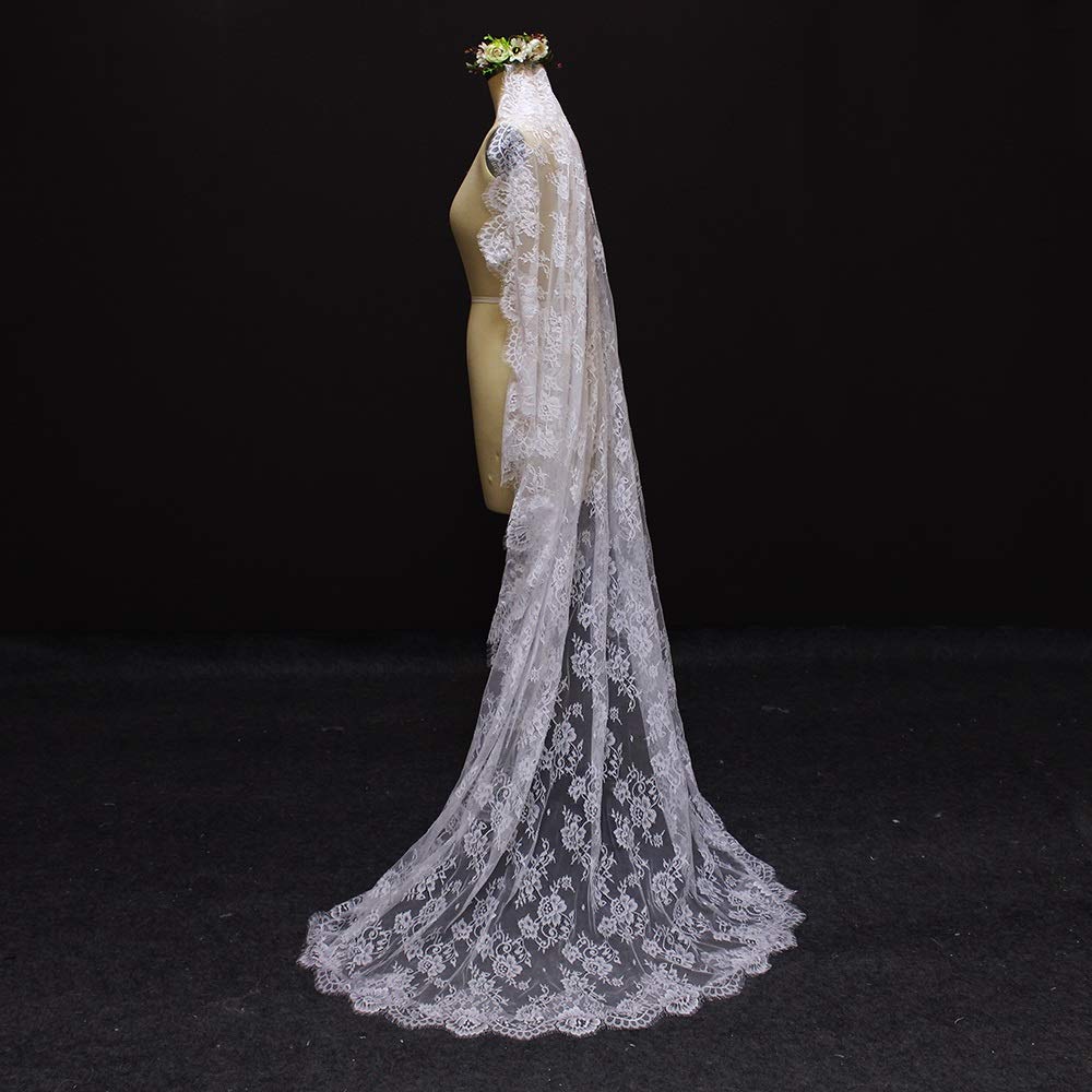 Ślub Piękny Kwiat Koronki 2 Metry Welon Ślubny Z Grzebieniem Białej Kości Słoniowej Welony Ślubne (Color : White, Size : 200cm)