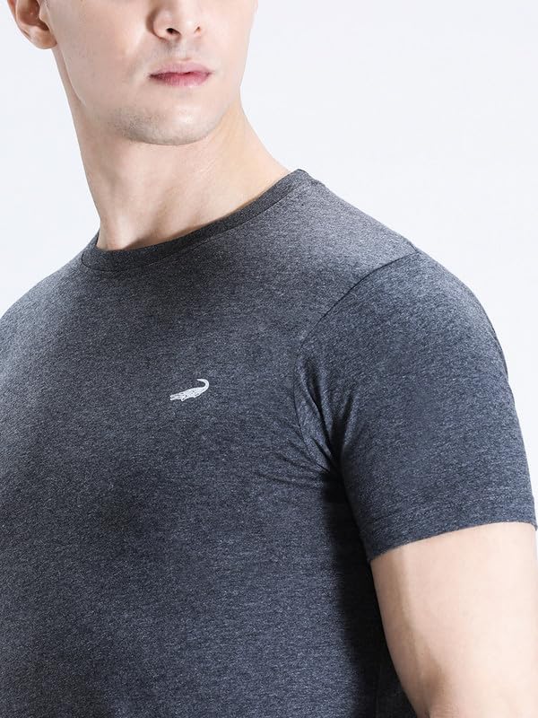 Image of CROCODILE Men Solid Sport Fit T Shirt | Round Neck | Short Sleeve | Regular Length | Basic Casual Pull On Topwear Grey Melange
