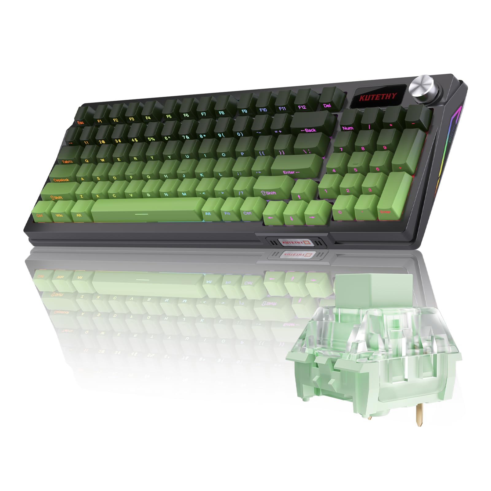 Zhouwang KUTETHY Wireless Mechanical Keyboard with Knob,Pre-lubed Clicky Switches,Tri-Mode BT5.0/2.4GHz/USB-C/Hot Swappable/Gasket Structure/RGB Backlit Computer Gaming Keyboard (Bamboo)