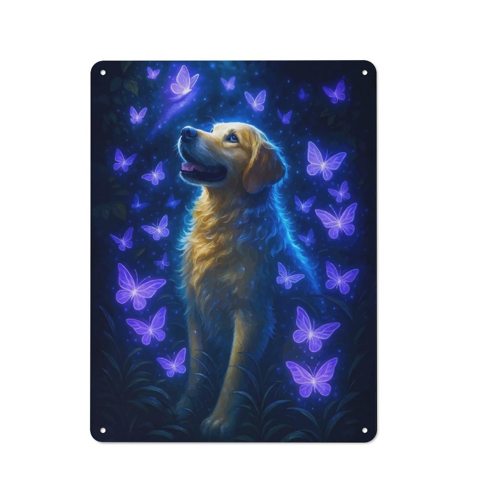 Junmoney Golden Retriever Ghost With Butterflies Metal Wall Sign 40X30cm Featuring For Bar Or Restaurant, For Restaurant Interior Fans
