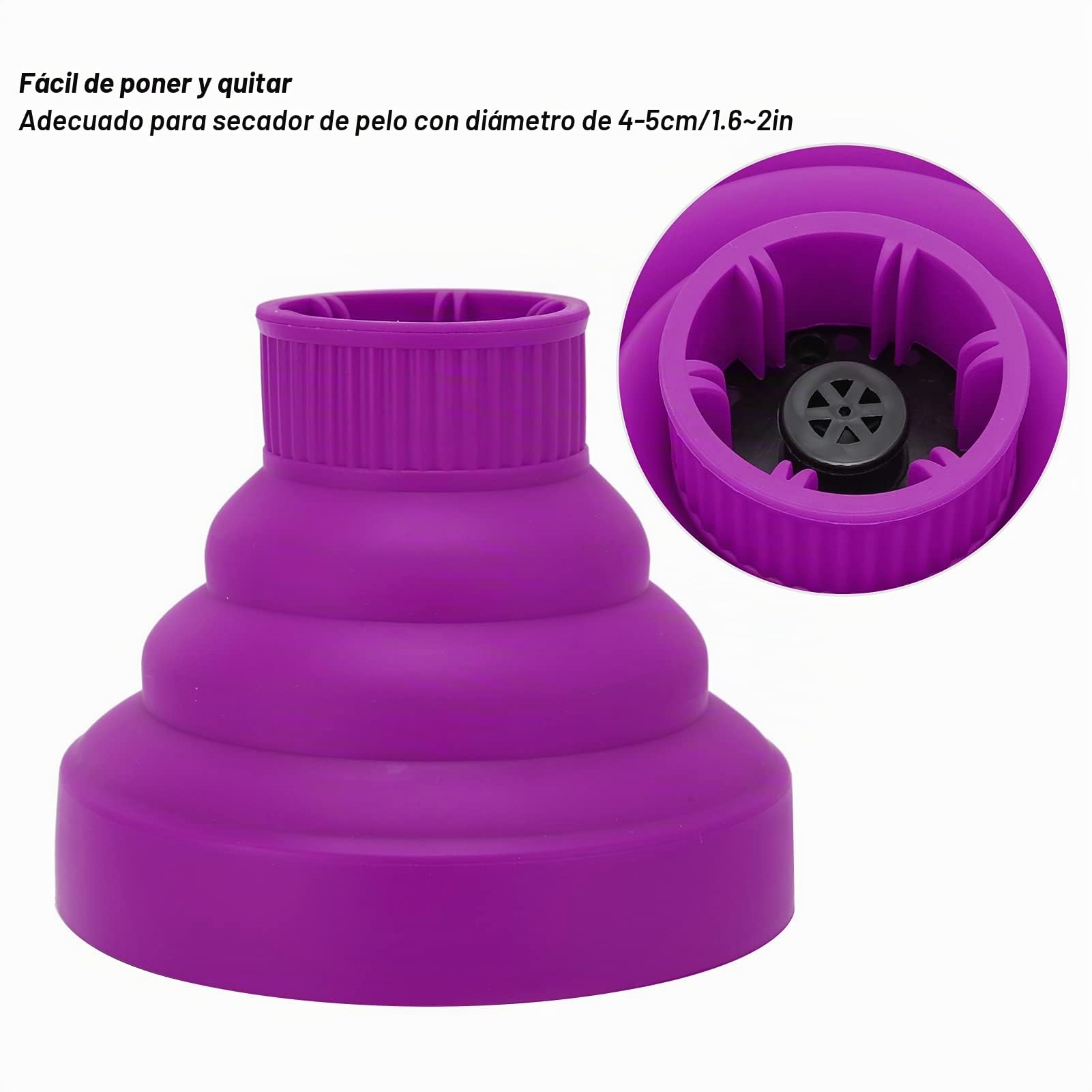 Accesorio Difusor para Secador de Pelo, Difusor Universal Plegable para Secador de Pelo, Soplador Plegable Portátil, Adecuado para 1,6-2 Pulgadas de Diámetro, para Rizos (PURPLE)