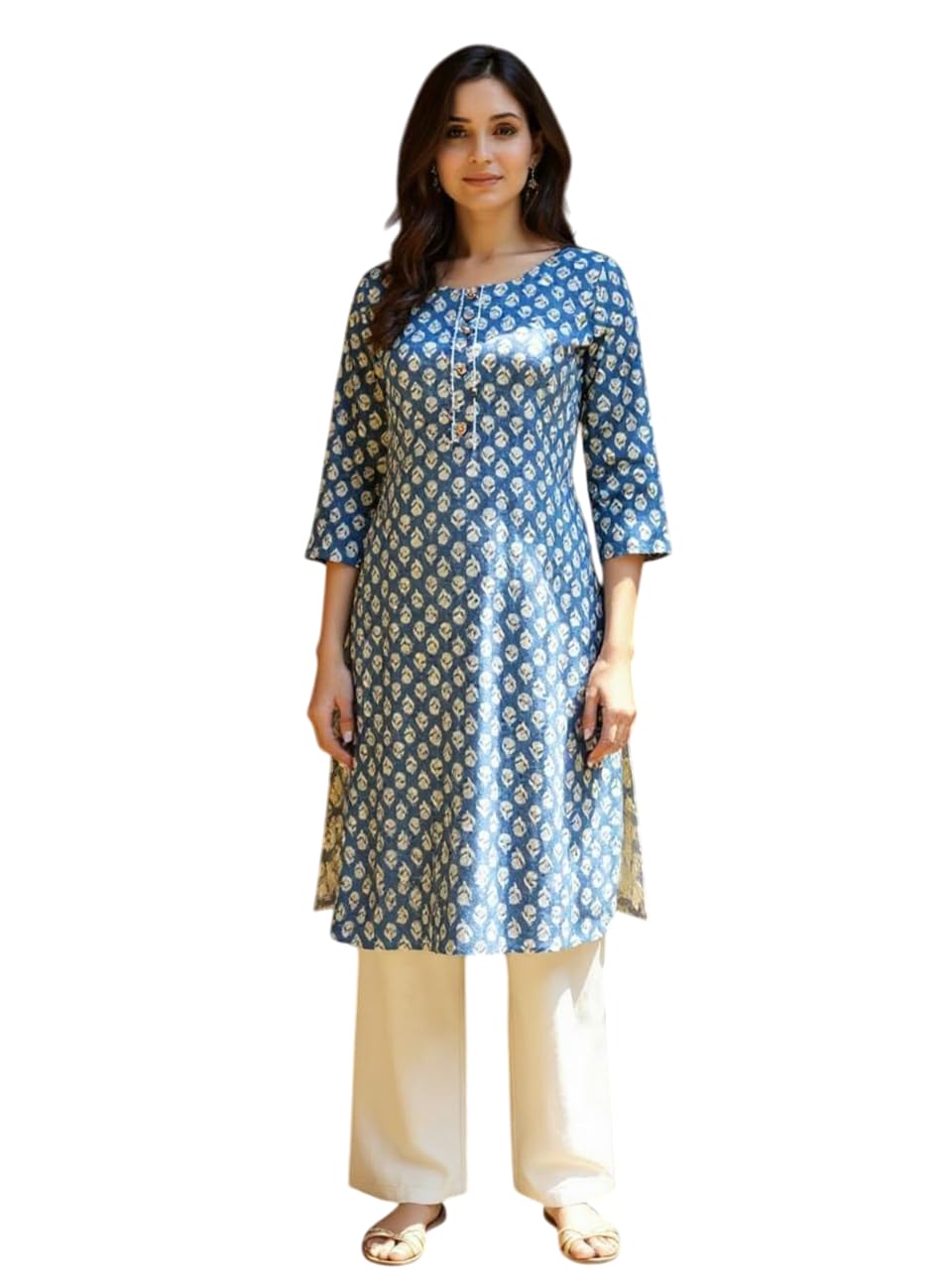 rangita Blue Rayon Straight Printed Knee Length Kurti | Kurta for Women, Blue, M