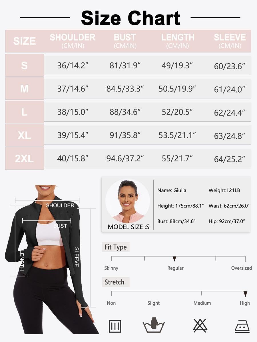 Veste de Sport Femme Veste de Course à Manches Longues Course Running Léger avec fermeture éclair Séchage Rapide Veste de Course avec Trous pour les pour Yoga Fitness