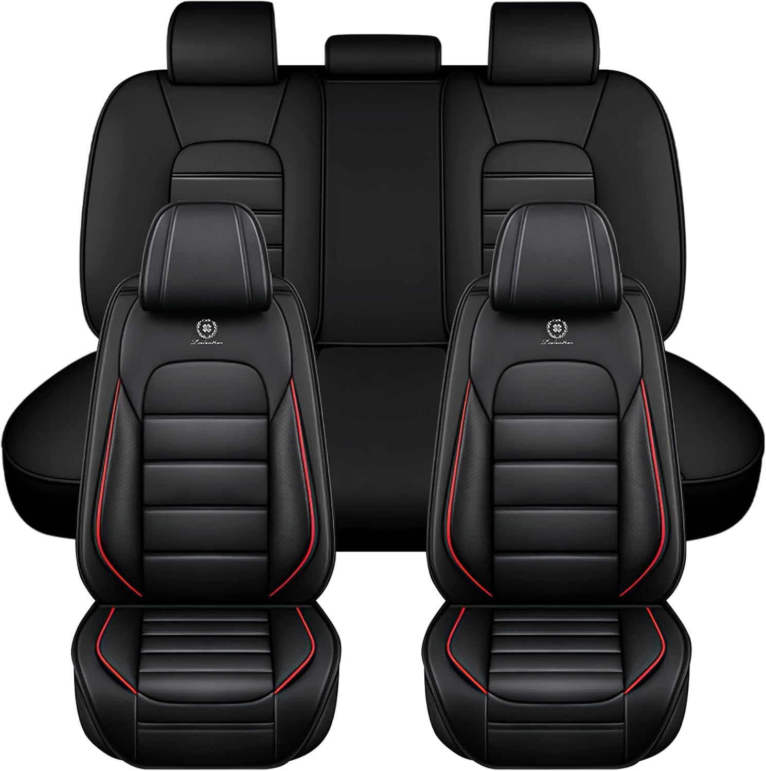 Seat Covers for Volkswagen GTI 2002-2014 PU Leather Car Seat Cover Compatible Airbag Seat Protector Waterproof Auto Seat Covers(Black&Red,Full Set)