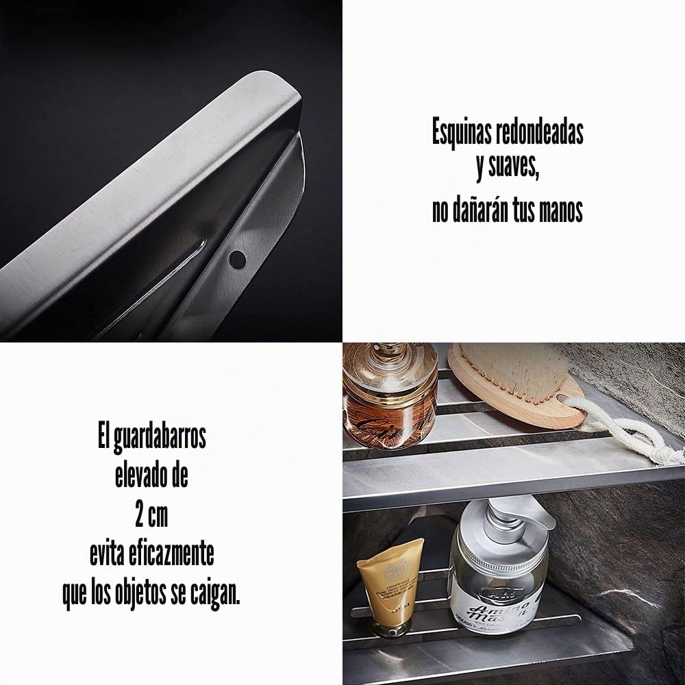 Estantes de Esquina de Acero Inoxidable Cepillado Organizador de Ducha sin Perforación Cesta de Ducha Montada en la Pared Estante de Accesorios de Baño para Baño Cocina (2 piezas)