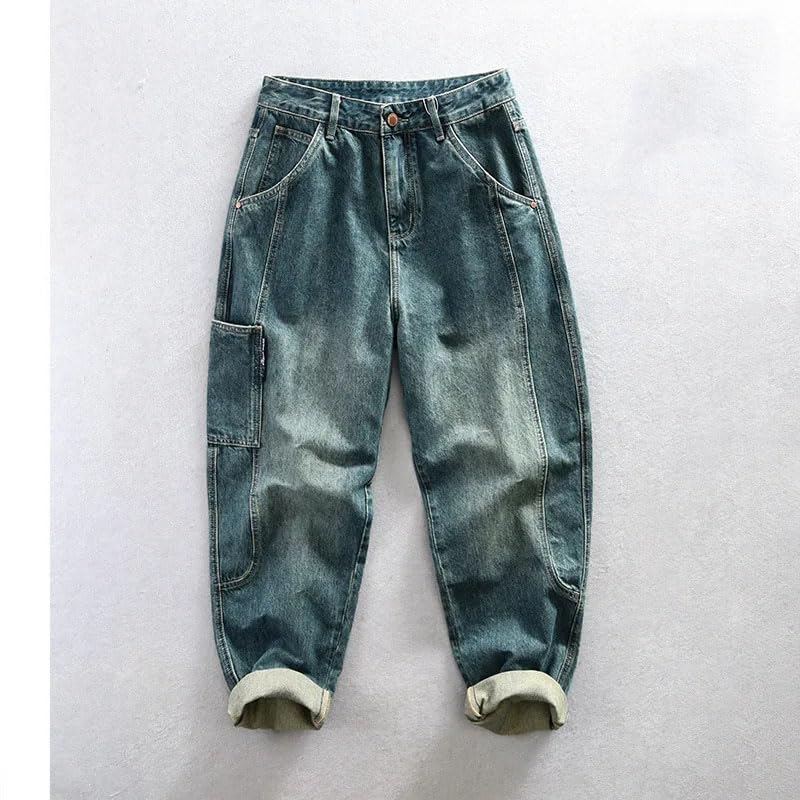 Spring Autumn Retro Cargo Jeans Pants Men Cotton Loose Casual Mens Trousers2