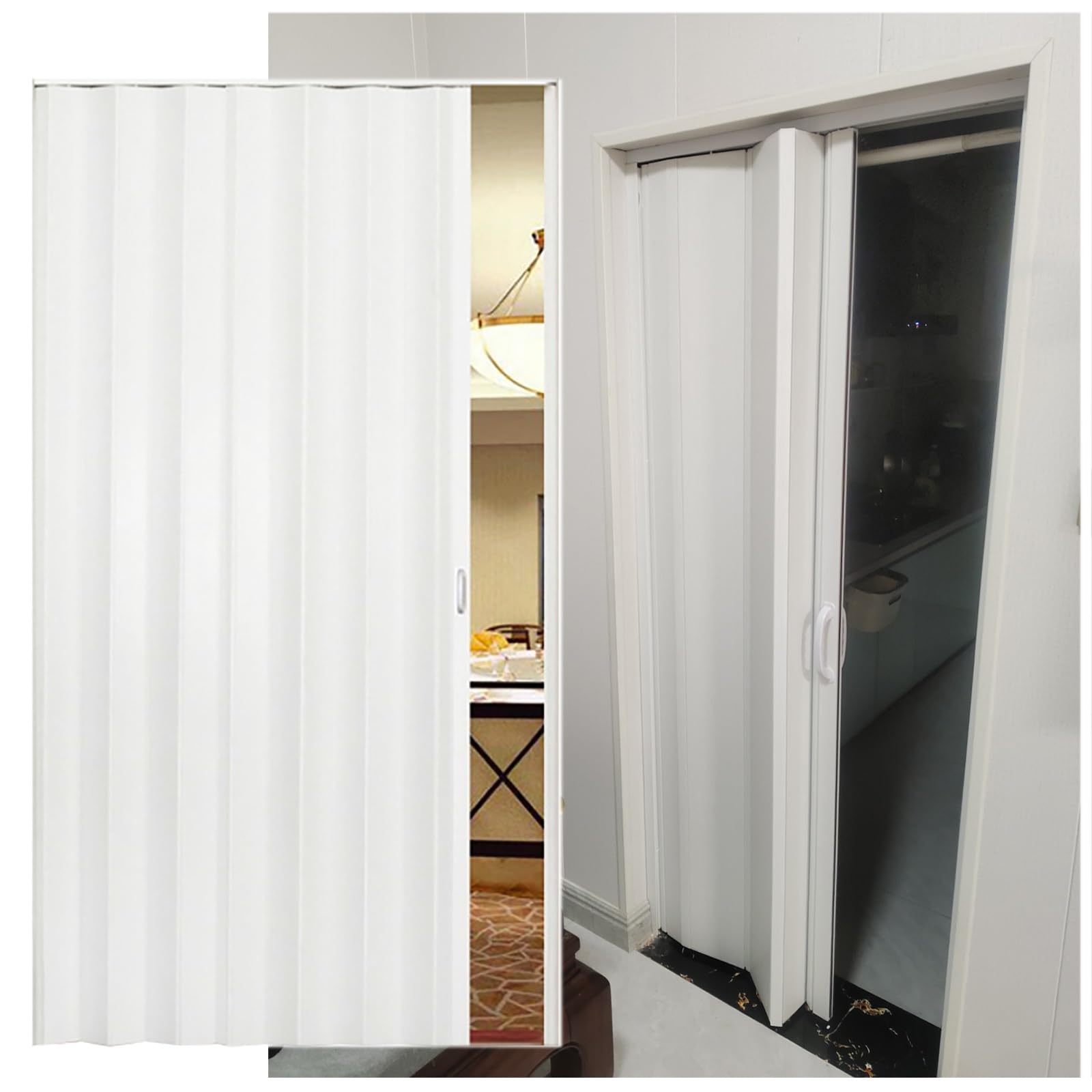 Porta a fisarmonica in PVC bianco, divisorio con vetro acrilico, porta scorrevole per armadio, ufficio, cucina, hotel, lavanderia, 68,6 x 203,2 cm