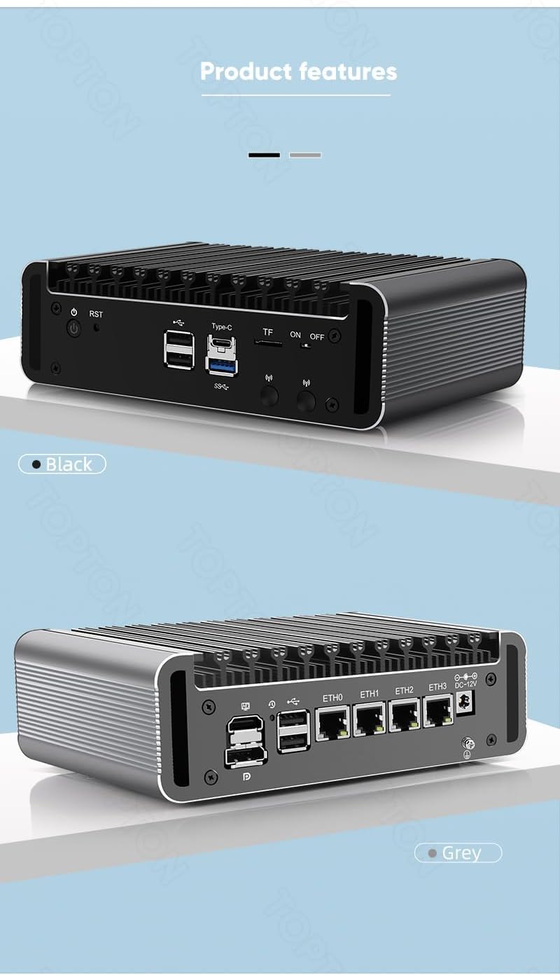 Firewall Appliance Mini PC, Intel Celeron J6412 2 x M.2 Nvme Quad Core 4xIntel I226 2.5G Ethernet VPN Router PC AES-NI HDMI DP 4/8/16/32/64GB DDR4 1TB M.2 Nvme (sin RAM sin SSD)