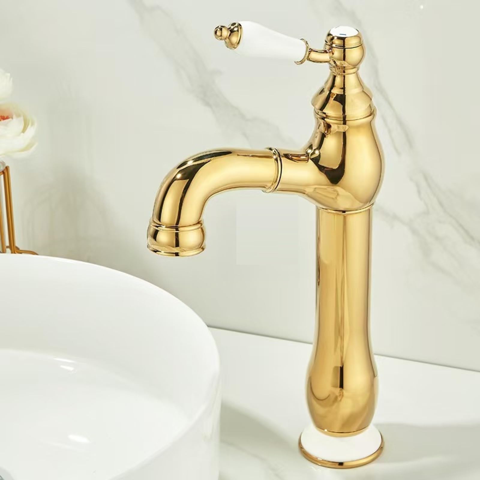 Fanjubei Gold Pulls Up Bathroom Copper Pull-Out Hot And Cold Basin Faucet