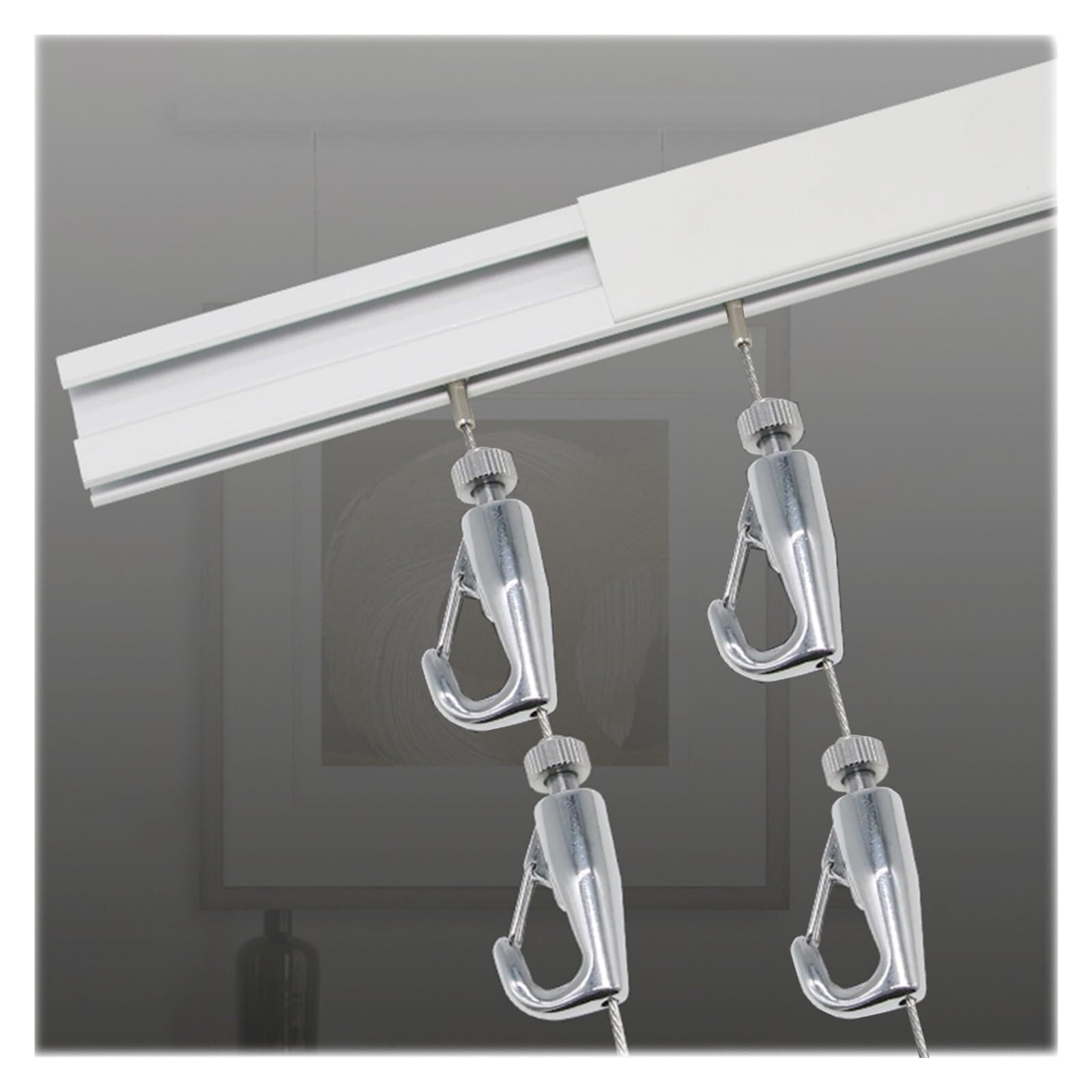 Perchas de alambre resistente para colgar cuadros de 150 cm con ganchos ajustables, decoración del hogar, color blanco, perfecto para exhibiciones de arte y fotos enmarcadas (cable de 1 m)