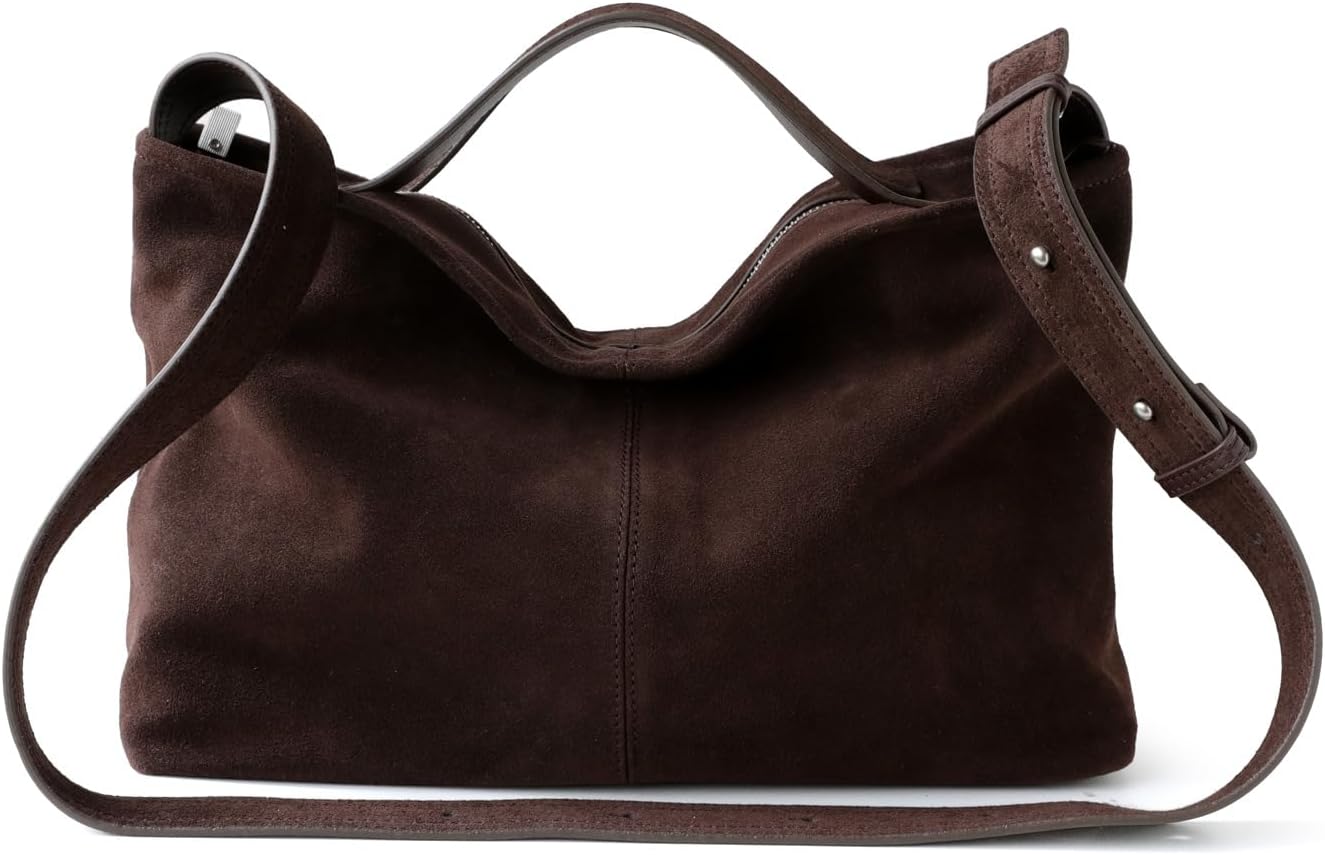 Genuine cowhide leather women's single-shoulder underarm bag, handbag, casual large-capacity suede hobo tote
