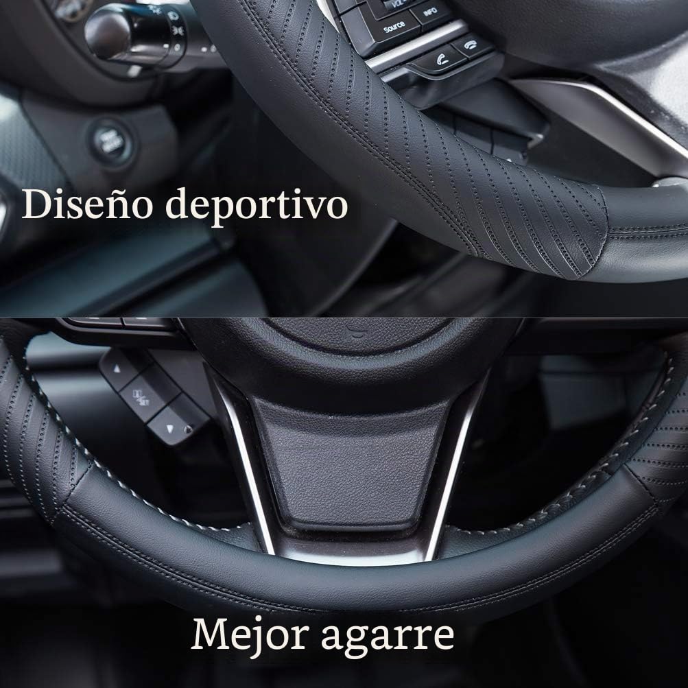 ZATOOTO Funda Volante Cuero - Funda Volante Coche Universal, Antideslizante, Duradera, Negro
