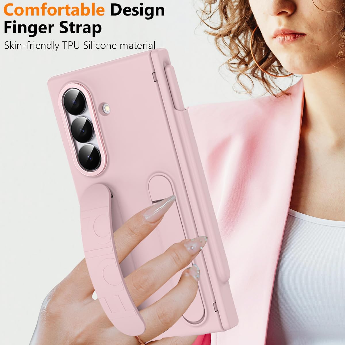 Finger Strap for Samsung Galaxy Z Fold 7 Case with S Pen Holder & Stylus, [Privacy Screen Protector] [Fold-able Kickstand] Full Coverage Matte PC Shockproof Bumper Case for Z Fold 7 Pink