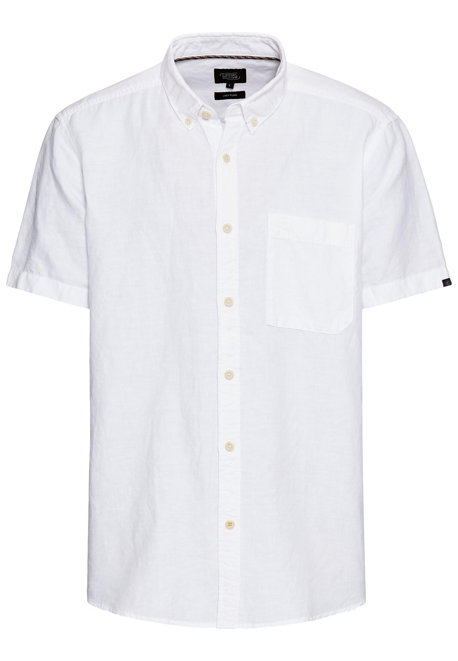 camel active Men's Cotton Linen Mix Short Sleeve Shirt, White, Menswear-S, White, S