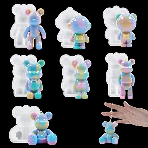 Zayookey Molde de resina para llavero, moldes de silicona para llavero de oso, moldes de resina epoxi de animales 3D, molde colgante para llavero