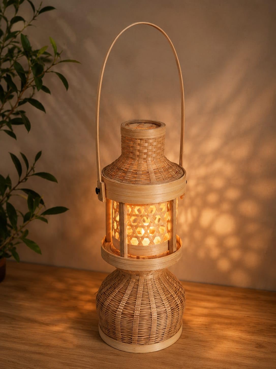 Handmade Bamboo Decorative Lantern – Eco-Friendly Lamp for Home & Garden Décor | Rustic Table or Hanging Light Holde (14.5 x 6 Inch)-image-15