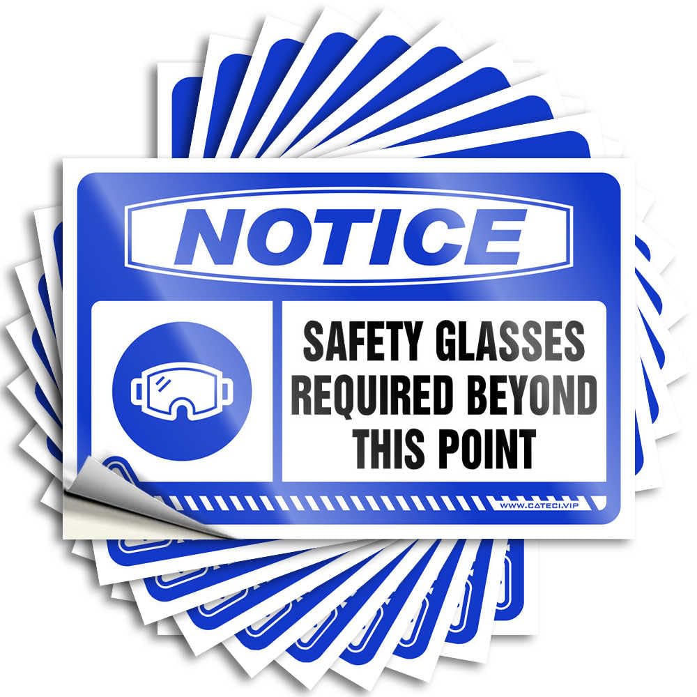 Lettering Sticker Teen Durable Vinyl - Notice Safety Glasses Required Beyond This Point Bilingual Window for Humor Use(12X18CM)