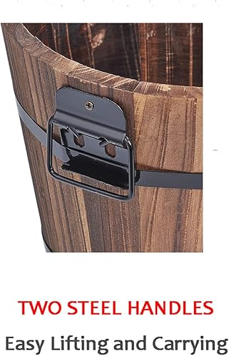 Miniatura 6 de Macetas pequeñas de madera con forma de barril, 6.3 pulgadas + 5.3 pulgadas, macetas rústicas de flores con agujeros de drenaje para decoración