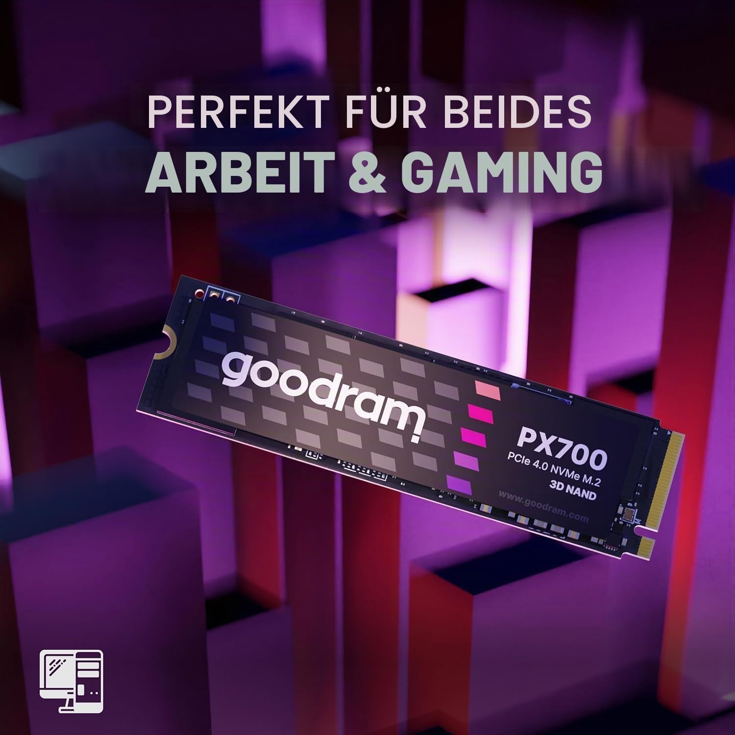 goodram - SSD Laufwerk PX700-1TB - PCIe 4x4 M.2 2280 - Kompatibel mit Notebooks, Laptops und PC Desktops, Festkörper-Laufwerk Schwarz 7400 MB/s Read