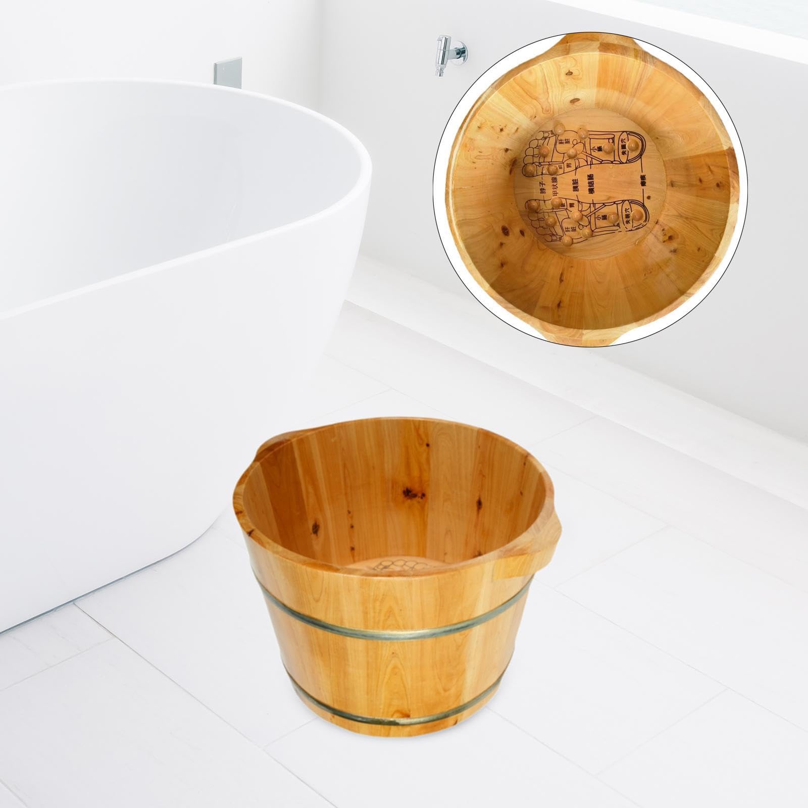 Generic Fußbad Holz Fußbadfass Fußbadewanne Fußbadetonne mit Doppeltem Griff Und Punktiertem Innenboden für Effektive Fußregeneration für Senioren Erwachsene, M