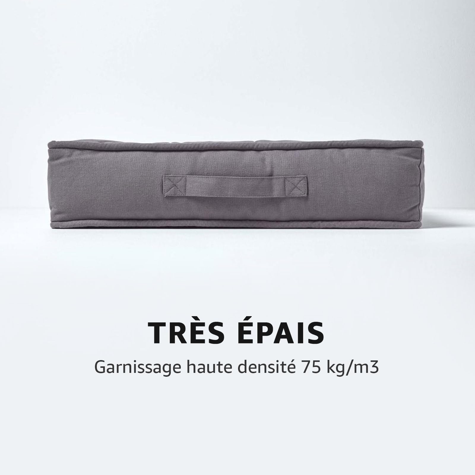 HOMESCAPES Coussin d'assise rehausseur en Coton carré 50 x 50 cm - Gris Ardoise