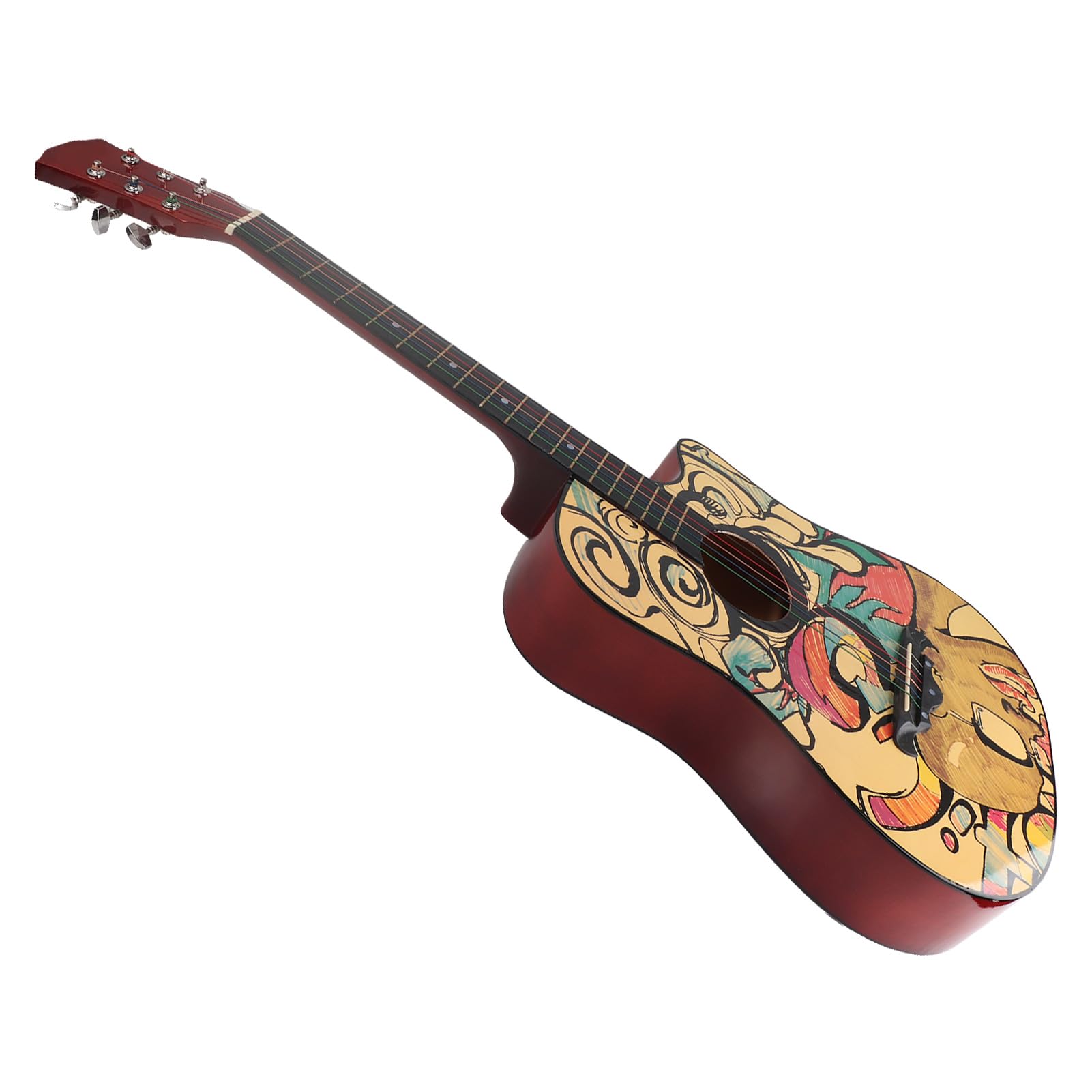Drewniana Gitara, 38-calowa Gitara Akustyczna z podstrunnicą o Dużej Gęstości i Wzorem Graffiti, dla Początkujących