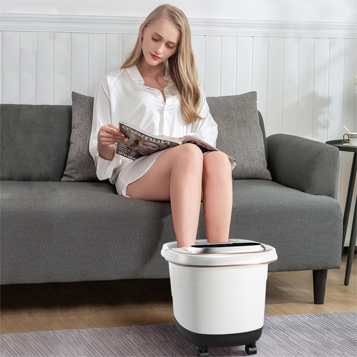 SOARS Fußbad Massagegerät elektrisch, Fußbadewanne mit Abnehmbarer Massagefläche, mobiles Fußmassagegerät mit Heizungs- & Dusch-Funktion, 10-60min Timer, 35-48℃ (Braun)