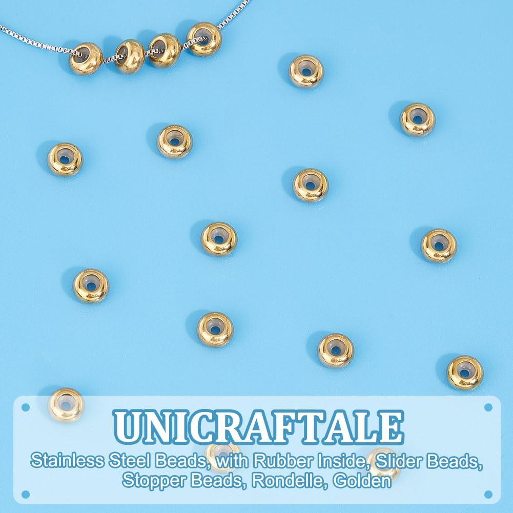 UNICRAFTALE 20Pcs 8mm Stainless Steel Spacer Beads with Rubber Inside Golden Slider and Stopper Beads for Jewelry Findings - Image 5