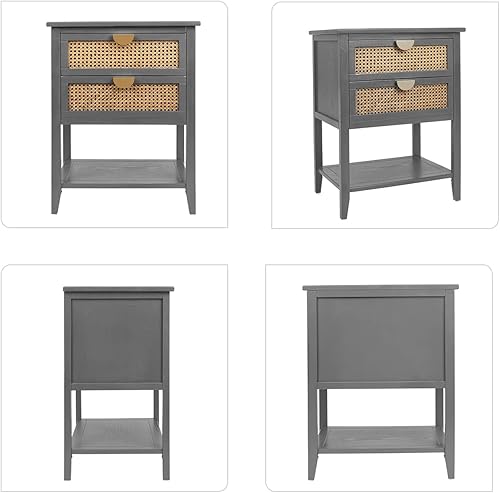 Miniatura 7 de PEIHONGET Mesitas de noche con 2 cajones mesita de noche de ratán mesa auxiliar organizador de armario de almacenamiento cajón y estante para