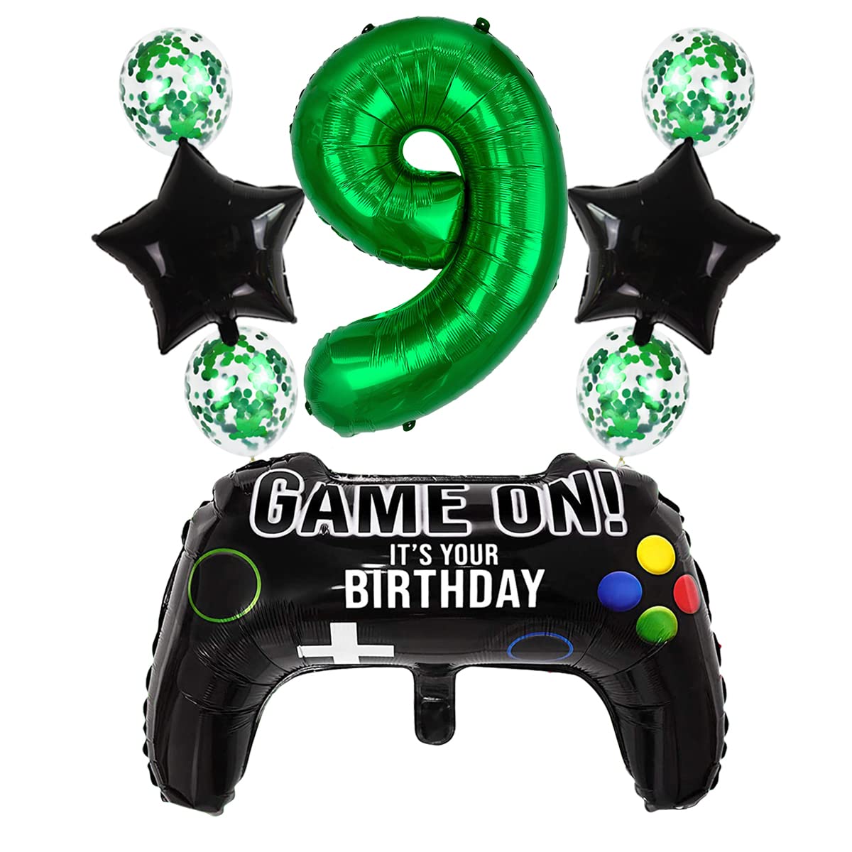 Liitata Videogioco 9° compleanno, decorazione per ragazzi giocatori compleanno, festa numero 9 palloncini in pellicola verde grande controllore, palloncini stella per bambini ragazzi compleanni feste