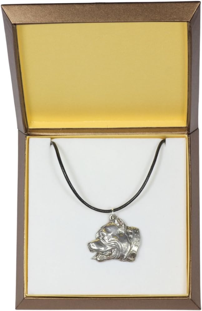 Art-Dog Dog Silver-Plated Pendant on a Leather Strap - Dog Necklace in Elegant Case – Silver Dog Necklaces for Men and Women – Dog Breeds Jewelry – Pit Bull
