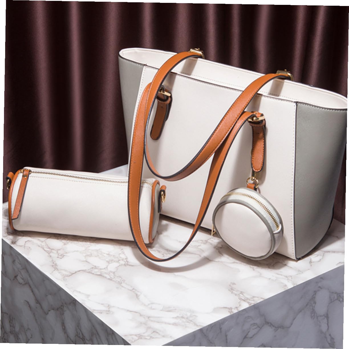 Bolso de Mano de Gran Capacidad Blanco PU para Mujer, Hombro