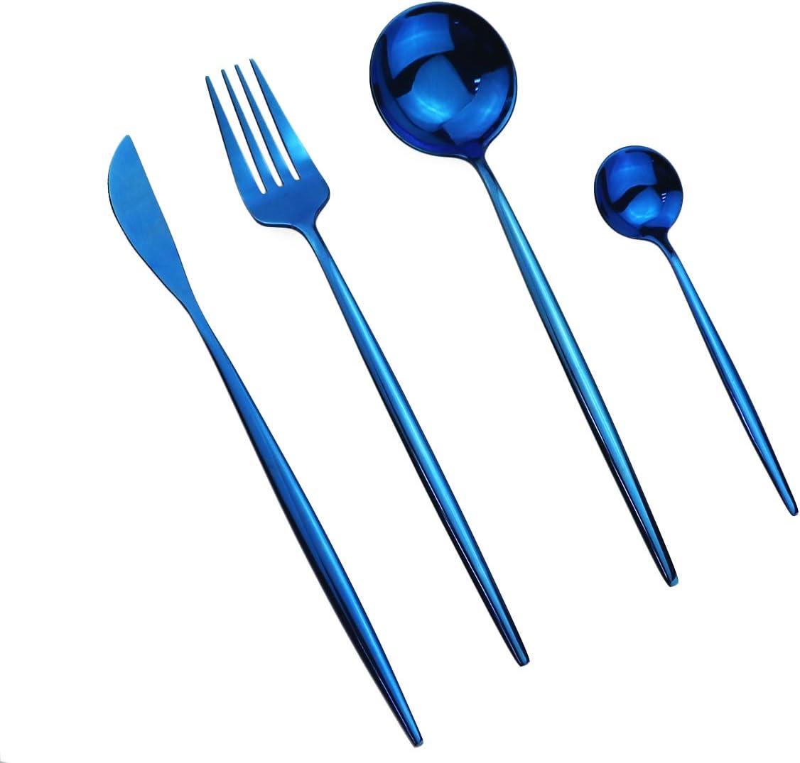 JASHII 24 Pieces Flatware Set 304 Stain Steel Home Kitchen Cutlery Set, Service for 6, Mirror Polished Steak Knife Fork Set Spoon Modern Silverware Set
