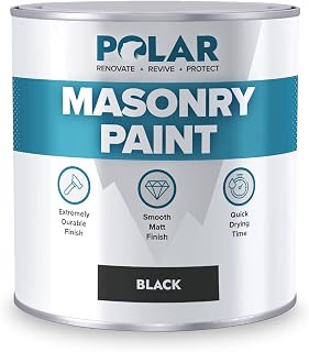 Polar Masonry Emulsion Paint - Black 500ml Matt Finish - Interior & Exterior - Kitchen, Living Room, Garden - Walls, Ceilings, Brick, Concrete - Durable Protection