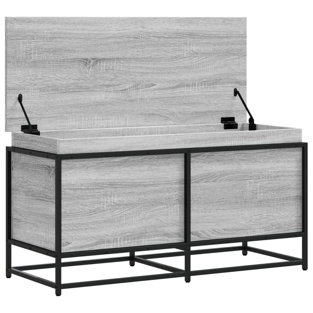 Caja de almacenamiento con tapa gris Sonoma de madera y metal, 100 x 40 x 51,5 cm, rectangular, para el hogar, salón, pasillo, como ayudante de organización y estante con sistema de