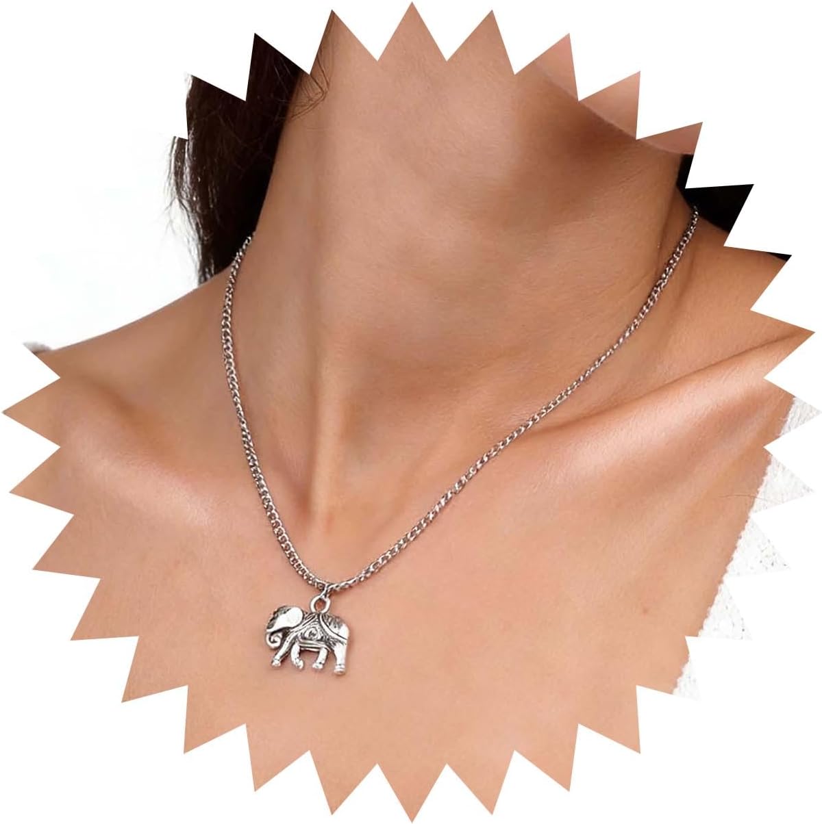 Boho Elephant Pendant Necklace Vintage Cute Elephant Necklace Silver Elephants Choker Necklace Adjustable Animal Elephants Chain Necklace Jewelry for Women