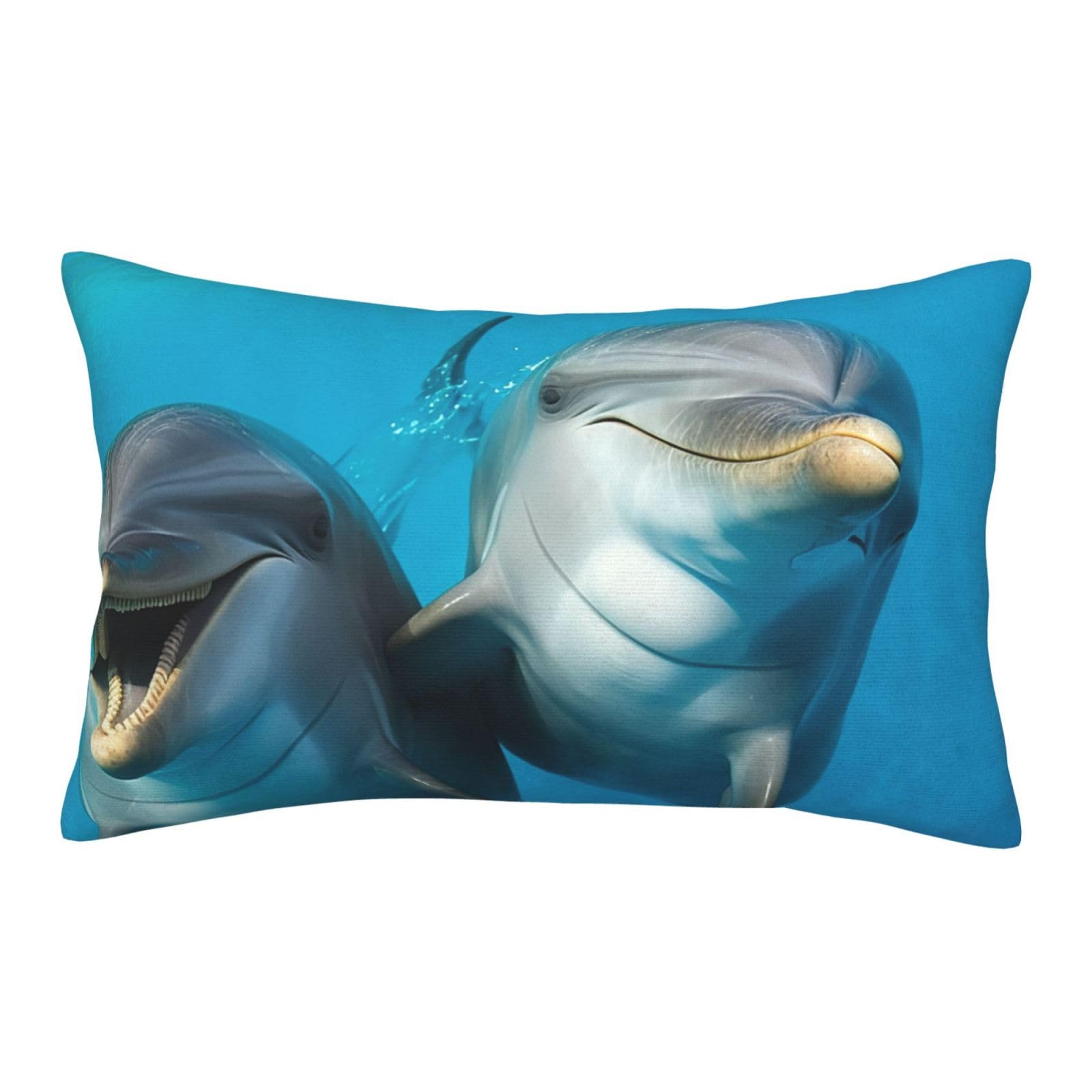 Velvet Pillowcases 20"x30" Ultra Soft Breathable Pillow Cases, Luxury Fuzzy Throw Pillow Covers with Zipper, Smiling Face Dolphins Pillow Shams All Seasons Decorative Cushion Cases for Couch
