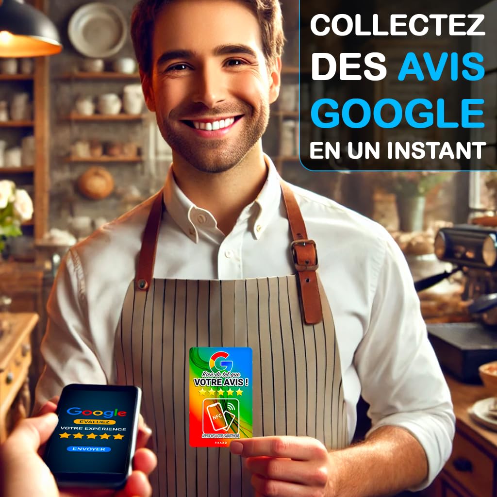 Scheda NFC + QR per raccogliere recensioni di Google | Set di 5 | Strumento di marketing locale | Compatibile con tutti gli smartphone | Facile installazione | Commercianti, Indipendenti, Negozi (5)