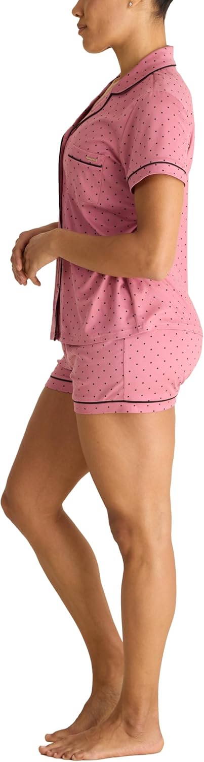 BCBGMAXAZRIA womens Pajama Set Short Sleeve Notch Collar With Shorts - Image 3