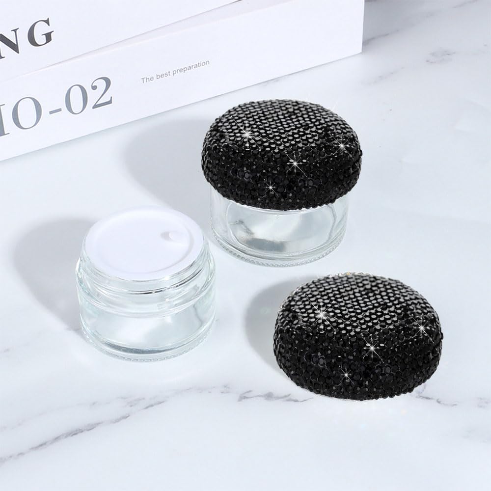 Luxury Bling 30ml/1oz Refillable Cream Empty Dispensing Bottle Portable Lotion Containers, Makeup Pot Jar Leak Proof for Women Outdoor Travel Use (Black) image 2
