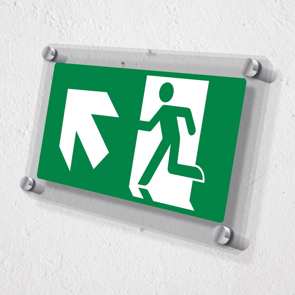 V Safety Fire Exit Man Running Up Left - 300 x 150 mm - Acrylic Perspex Cast Clear Safety Sign, Green - Image 2