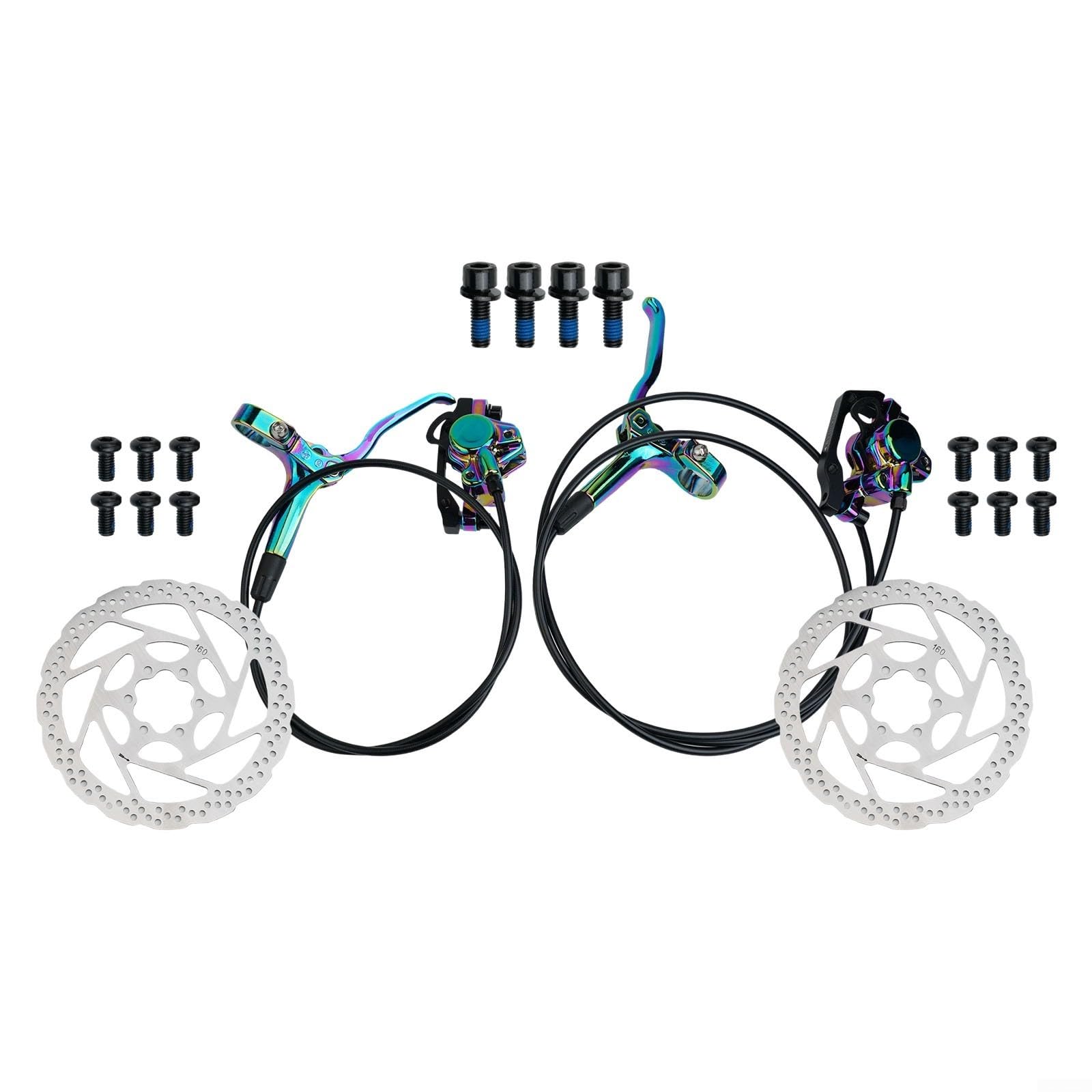 Juego de frenos de disco hidráulicos de doble pistón para bicicleta de montaña, sistema de freno de aceite delantero y trasero con rotores para bicicleta de carretera MTB (colorido)