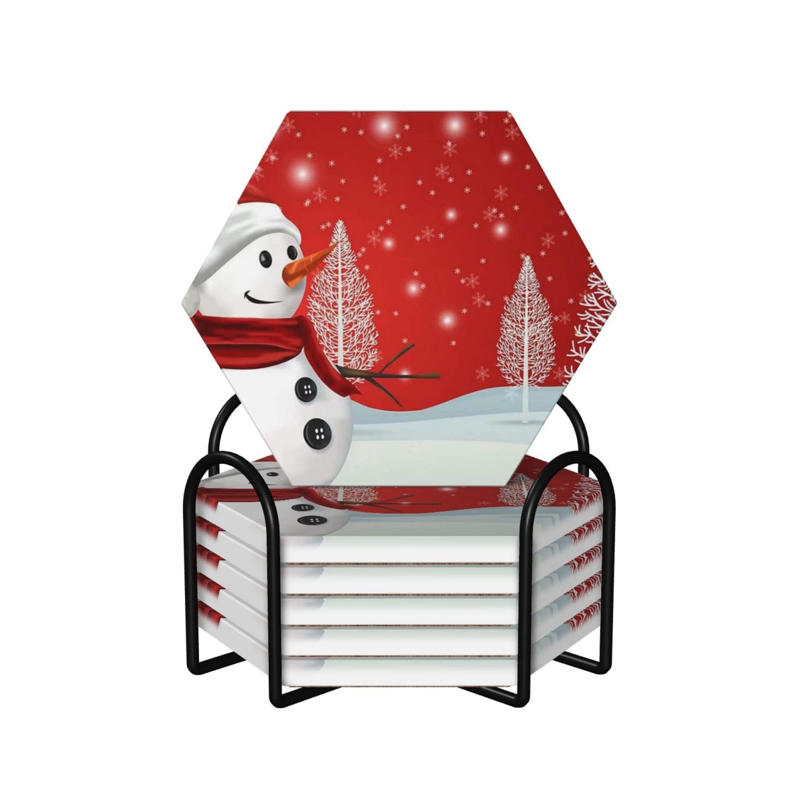 Dessous de verre en céramique de Noël lot de 6 avec support en métal