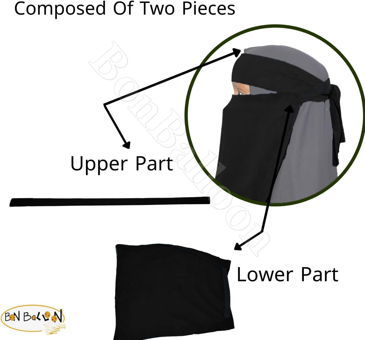 Half Niqab Womens Nosepiece Face Cover Veil Egypt Arabic Clothing For Muslim Islam Islamic Arab Egyptian Hijab Hejab Women Burqa Abaya Jilbab Soft Georgette Polyester (Consists Of Two Pcs Black)