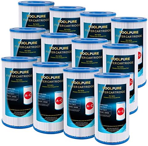 POOLPURE Replacement Filter for Type A or C, Compatible with Intex 29000E/59900E, Easy Set Pool Filters, Summer Escapes or Summer Waves Above Ground Pools, Pack of 12