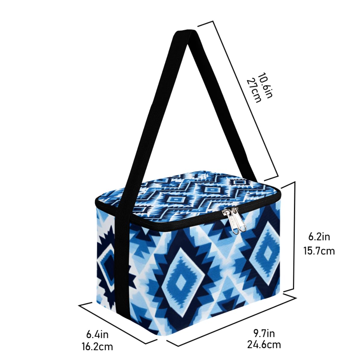 GzLeyigou Lunch Bags for Women Men 9 Cans,Ethnic Trellis Hot & Cold Food Delivery Bag Insulated Grocery Bag Insulated Lunch Box Blue Folk Cooler Bag for Office Work Picnic Beach