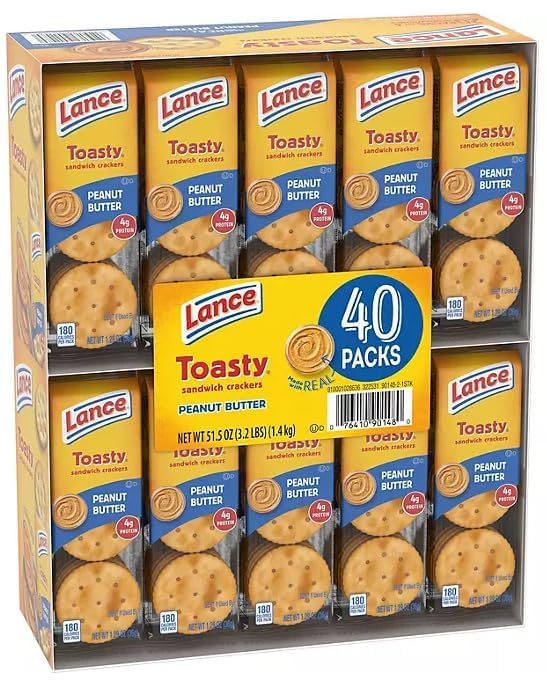 Lance Sandwich Crackers Variety Pack, 40 Count, Peanut Butter and Cheese Flavors, 1.41 oz Single Serve Packs (Toasty Peanut Butter)