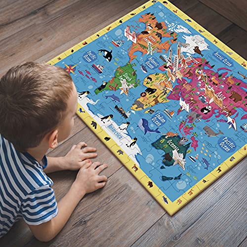 100 Piece Puzzles For Kids Ages 4-8,Animal World Map Toddler Puzzles,World Map For Kids Puzzles,Learn Landmarks, Educational Toy Ages 6 Years And Up,World Map Floor Puzzle Geography For Kids #TOP3