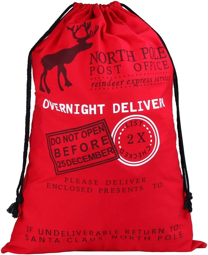 OUMAI Extra Large Drawstring Santa Sack | Personalized Jumbo Santa Bags for Storing, Holiday Presents, Stocking Stuffers or Decorations