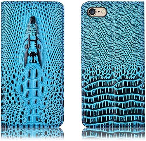 Étui iPhone SE 2022 en cuir crocodile bleu luxe à rabat